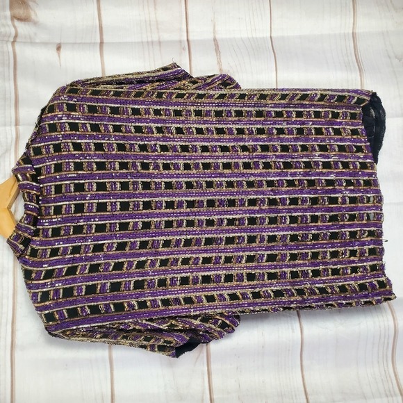 Vintage 80s Silk Beaded Sparkly Black Purple Button Down Blouse Size Medium - Picture 7 of 11